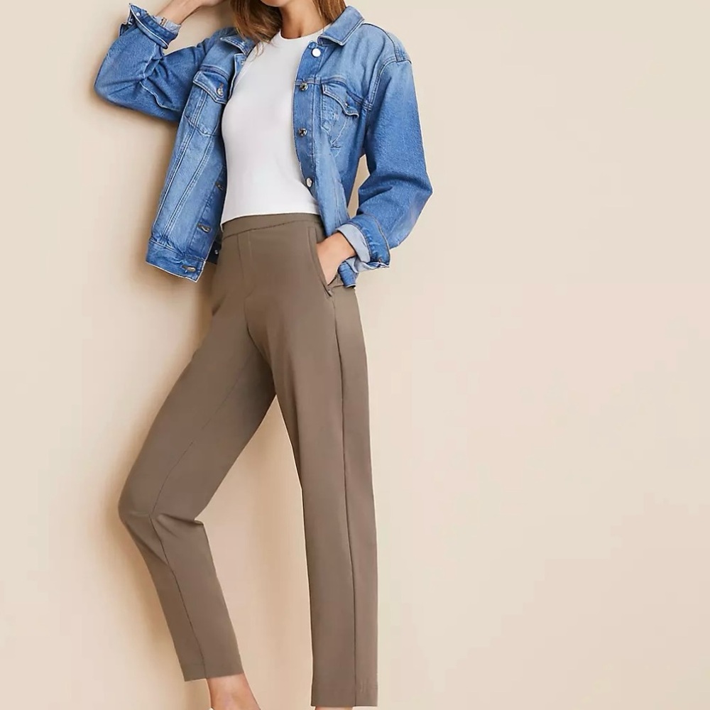 Tailored High-Rise Straight-Leg Pants in Olive Taupe